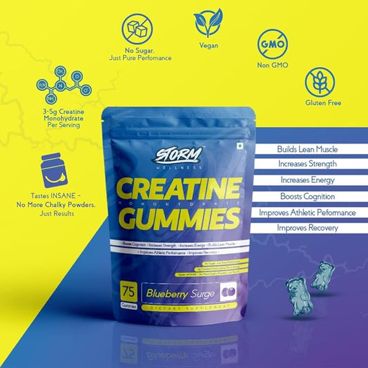 Storm Creatine Gummies — 100% Vegan | 3g Creatine | Blueberry Flavour | Sugar-Free | 75 Gummies