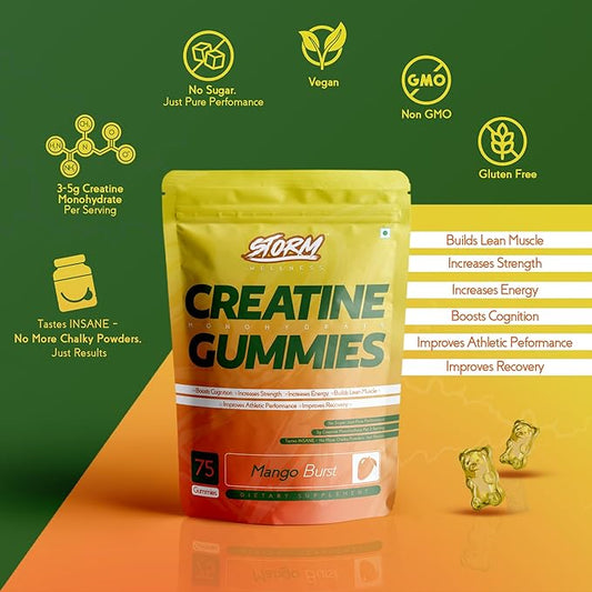 Storm Creatine Gummies — 100% Vegan | 3g Creatine | Mango Flavour | Sugar-Free | 75 Gummies