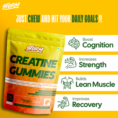Storm Creatine Gummies — 100% Vegan | 3g Creatine | Mango Flavour | Sugar-Free | 75 Gummies