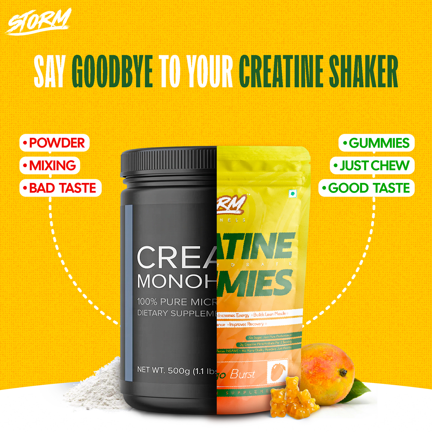 Storm Creatine Gummies — 100% Vegan | 3g Creatine | Mango Flavour | Sugar-Free | 75 Gummies