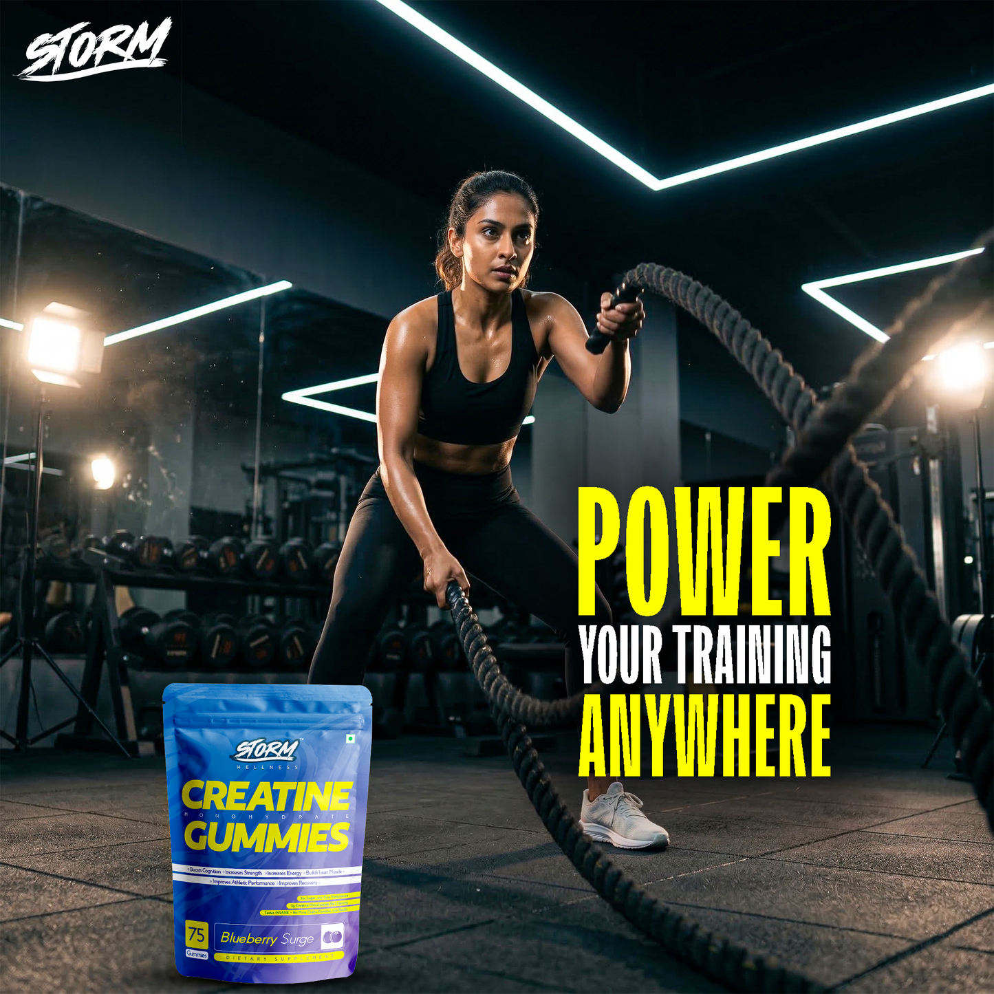 Storm Creatine Gummies | 3G Creatine Monohydrate Per Serving | Pack of 75 GUMMIES | NABL Lab Tested | No Sugar | Strength, Muscle & Recovery | Mango flavour