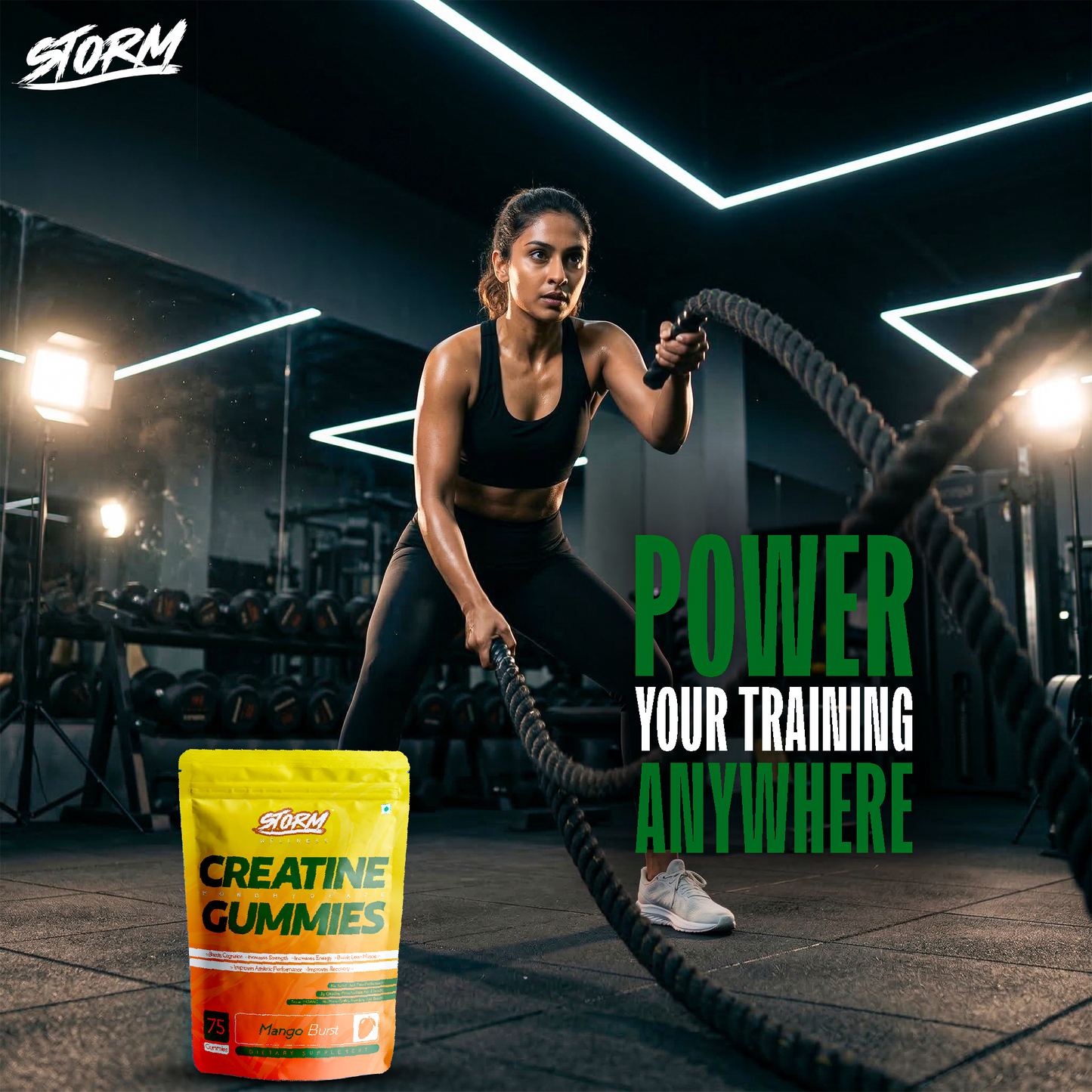 Storm Creatine Gummies — 100% Vegan | 3g Creatine | Mango Flavour | Sugar-Free | 75 Gummies