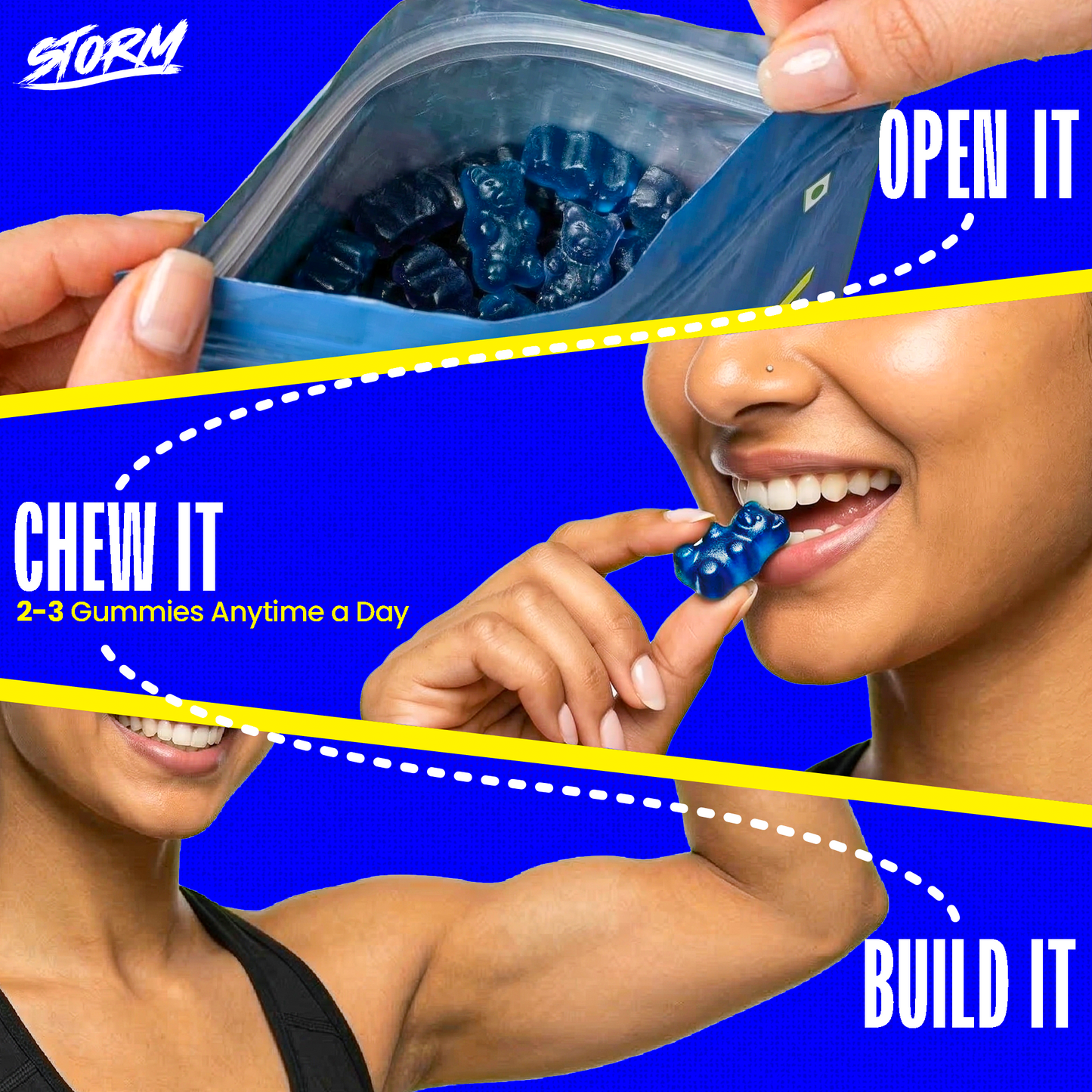 Storm Creatine Gummies – Mango & Blueberry Combo |150 Gummies | 3G Per Serving | NABL Lab Tested | No Sugar | No Mixing, No Shaker