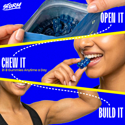 Storm Creatine Gummies – Mango & Blueberry Combo |150 Gummies | 3G Per Serving | NABL Lab Tested | No Sugar | No Mixing, No Shaker