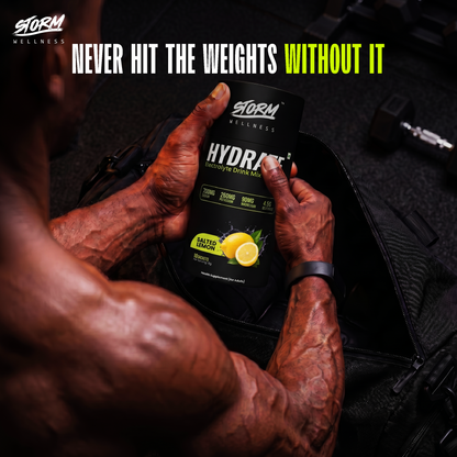 Storm Hydrate Electrolyte Powder Sachets - Salted Lemon | 700mg Sodium 260mg Potassium 90mg Magnesium | Rapid Hydration Drink Mix for Workout, Gym & Summer Heat | 10 Sachets x 8g